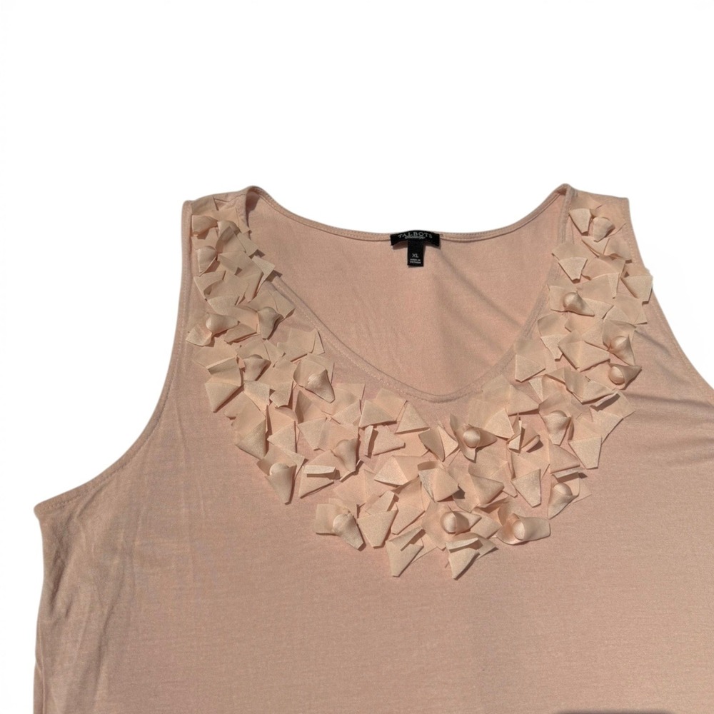 Talbots XL Blush Pink Floral Applique Sleeveless Knit Top Classic Quiet Luxury - Picture 4 of 8